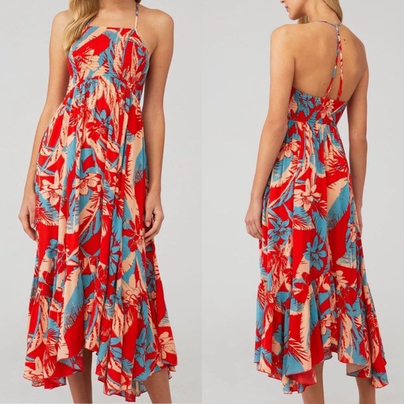 Free People Dresses & Skirts - Free People Intimately Small heat wave maxi dress red Blue Asymmetric Hem